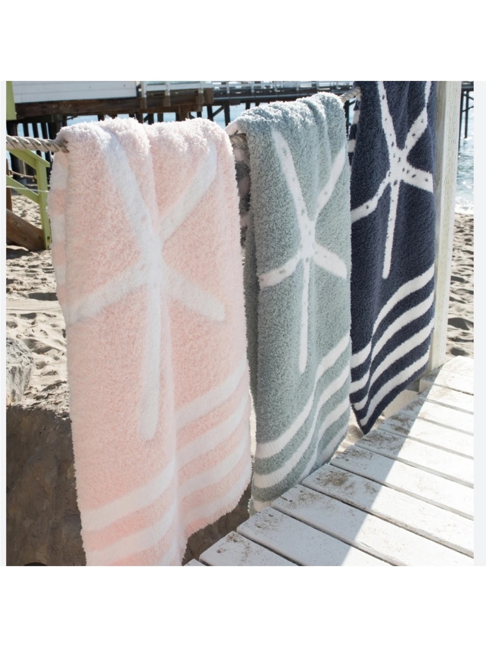 Barefoot Dreams CozyChic Coastal Starfish Baby Blanket Sunrise Seafoam Green